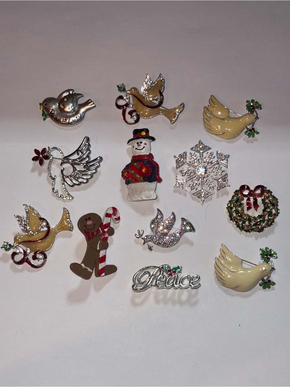12 piece Holiday Brooch Set Good Vintage Condition All Wearable